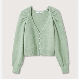 MANGO Green Knitted Cropped Cardigan